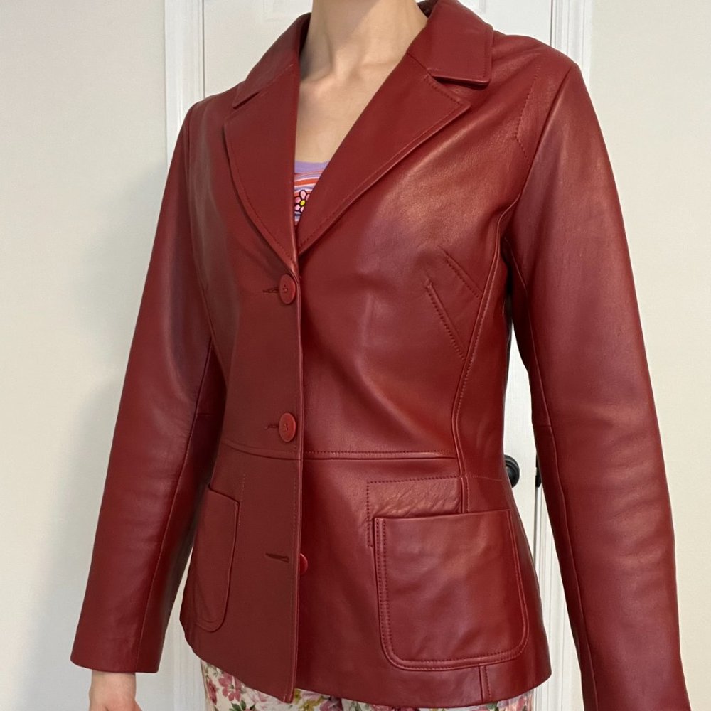 Danier Red Genuine Leather Jacket, Small